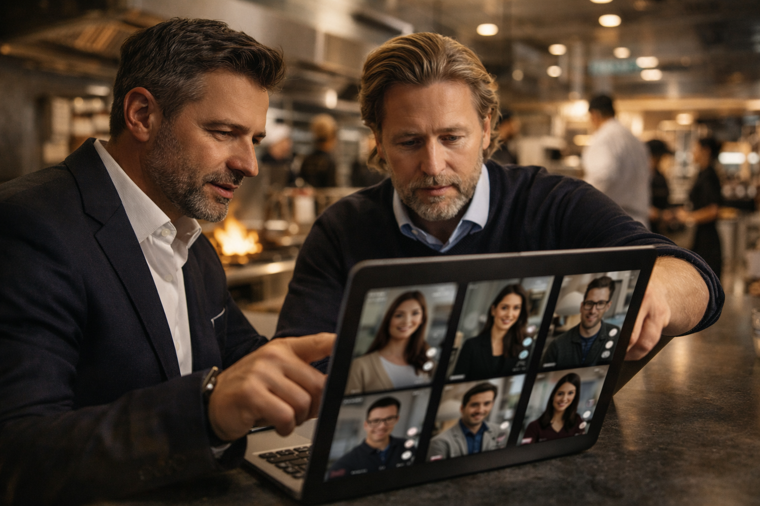 Restoran sahibi ve insan kaynakları ekibi video profilleri değerlendiriyor