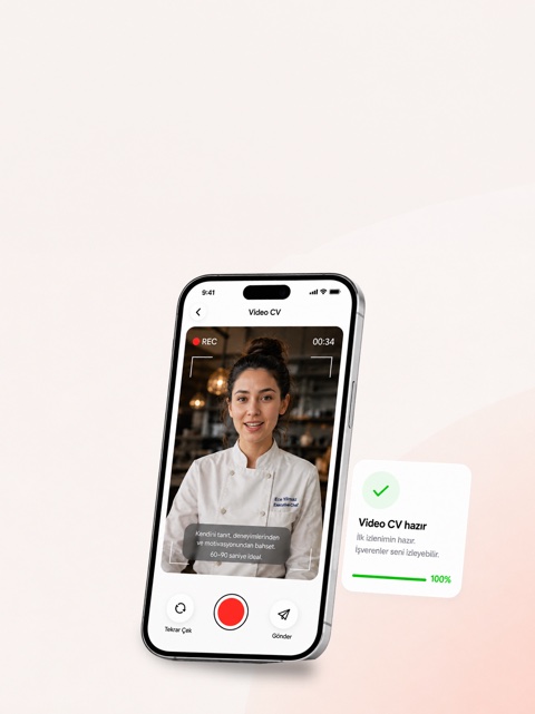 CatchJobs uygulamasında Video CV kaydeden bir şef